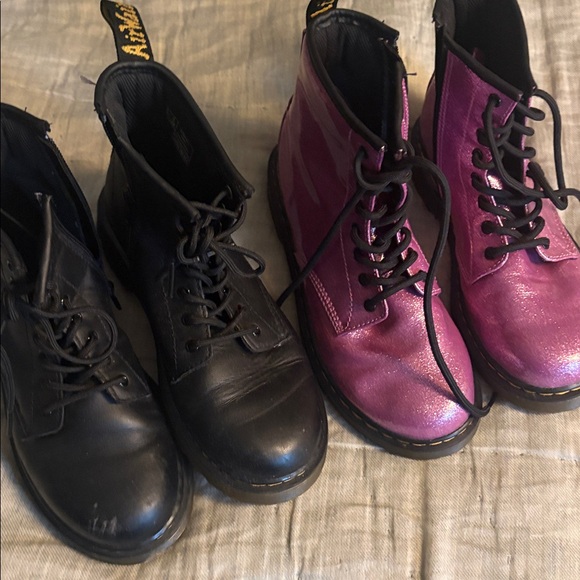Dr. Martens Black and Purple Lace-Up AirWair Boots Kids Size 3